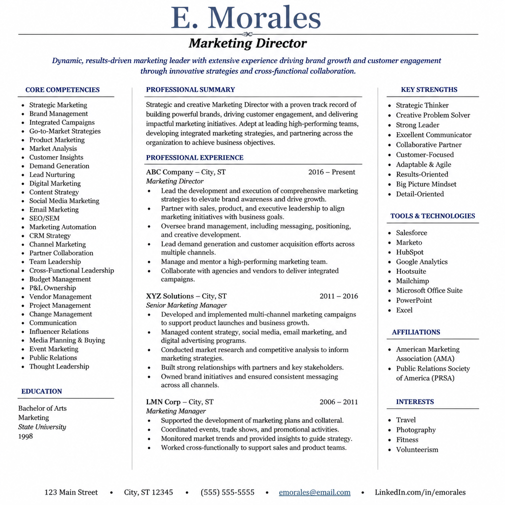 Marketing Director resume before