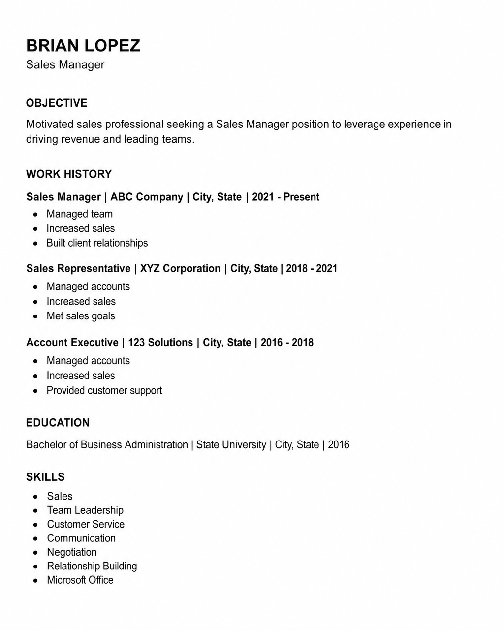Sales Manager resume before
