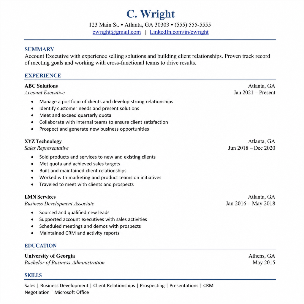 Account Executive resume before