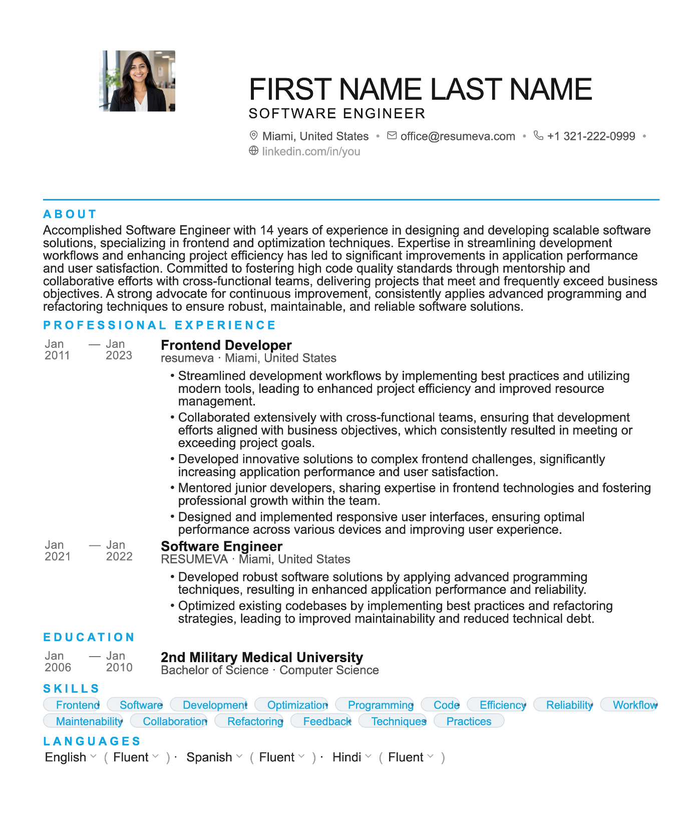 Minimal resume template preview