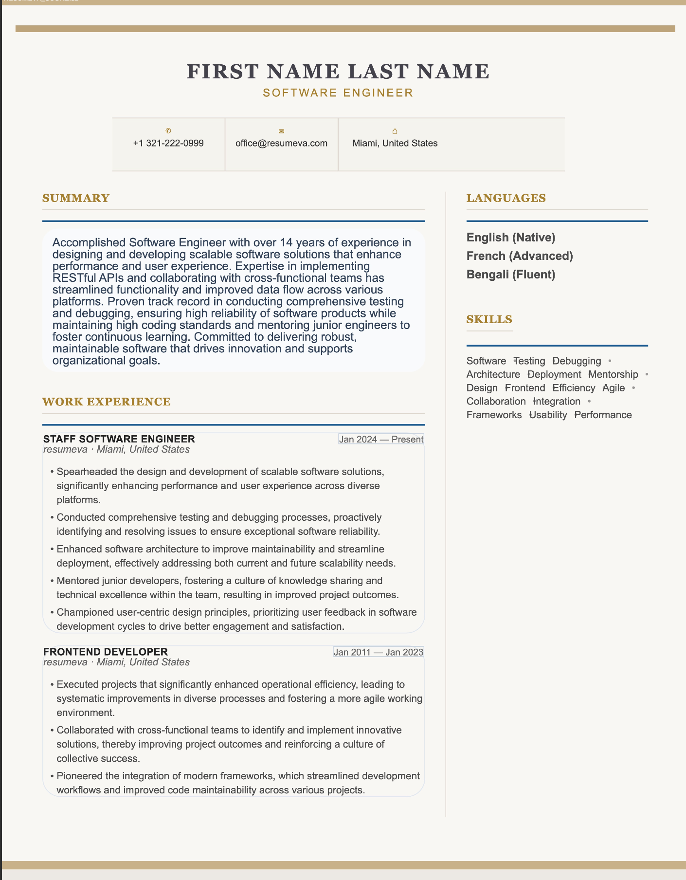 Operations Manager V3 resume template preview