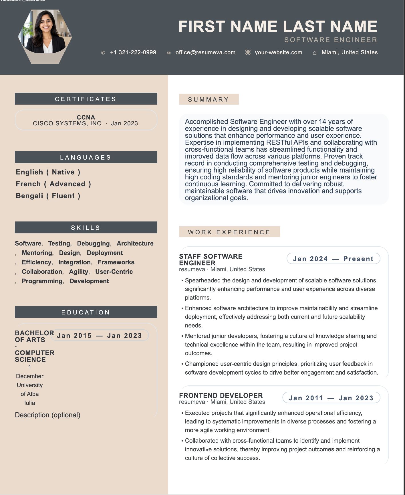 Sales Manager resume template preview