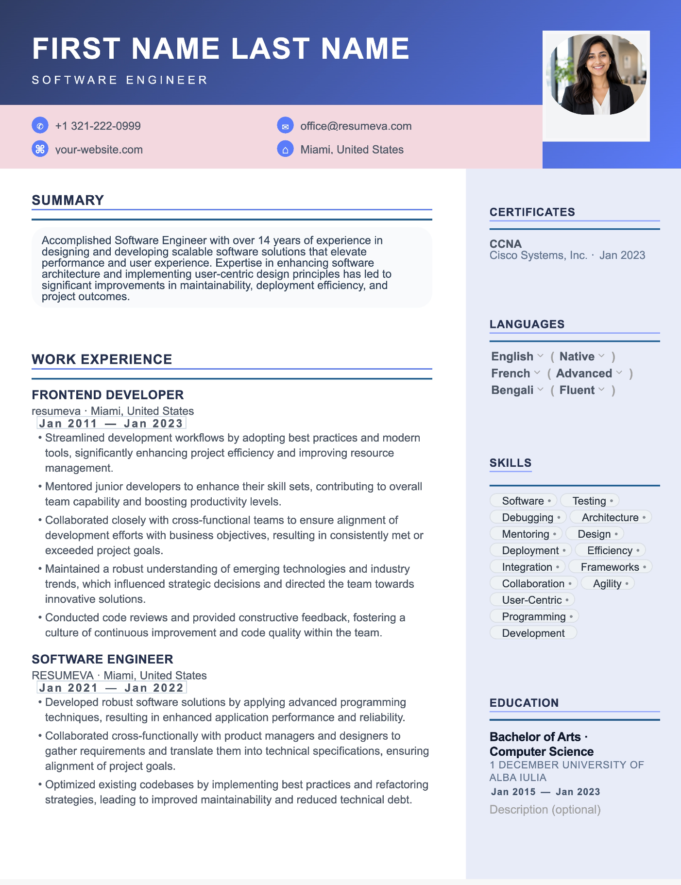 Software Engineer V4 resume template preview