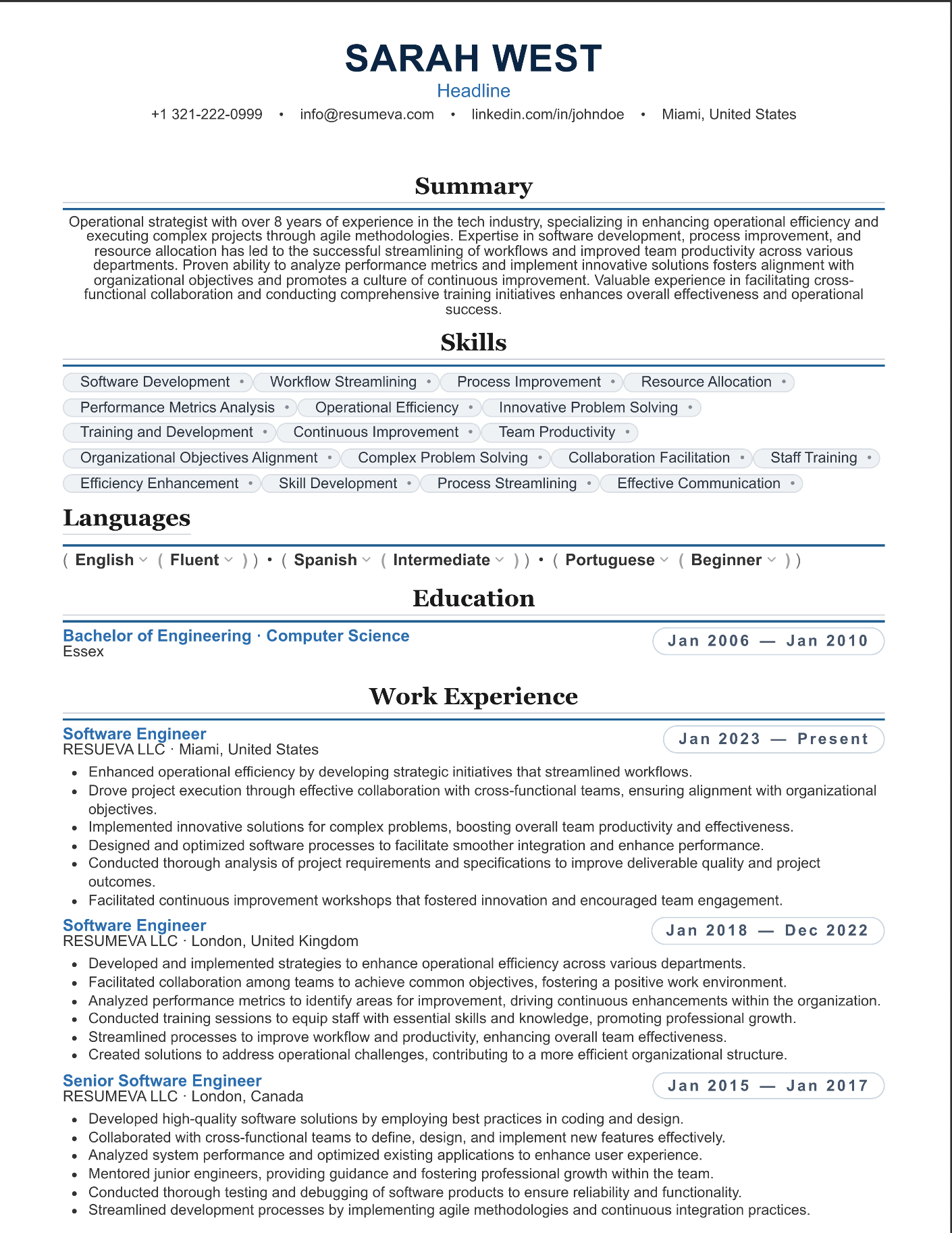 74. Olive resume template preview