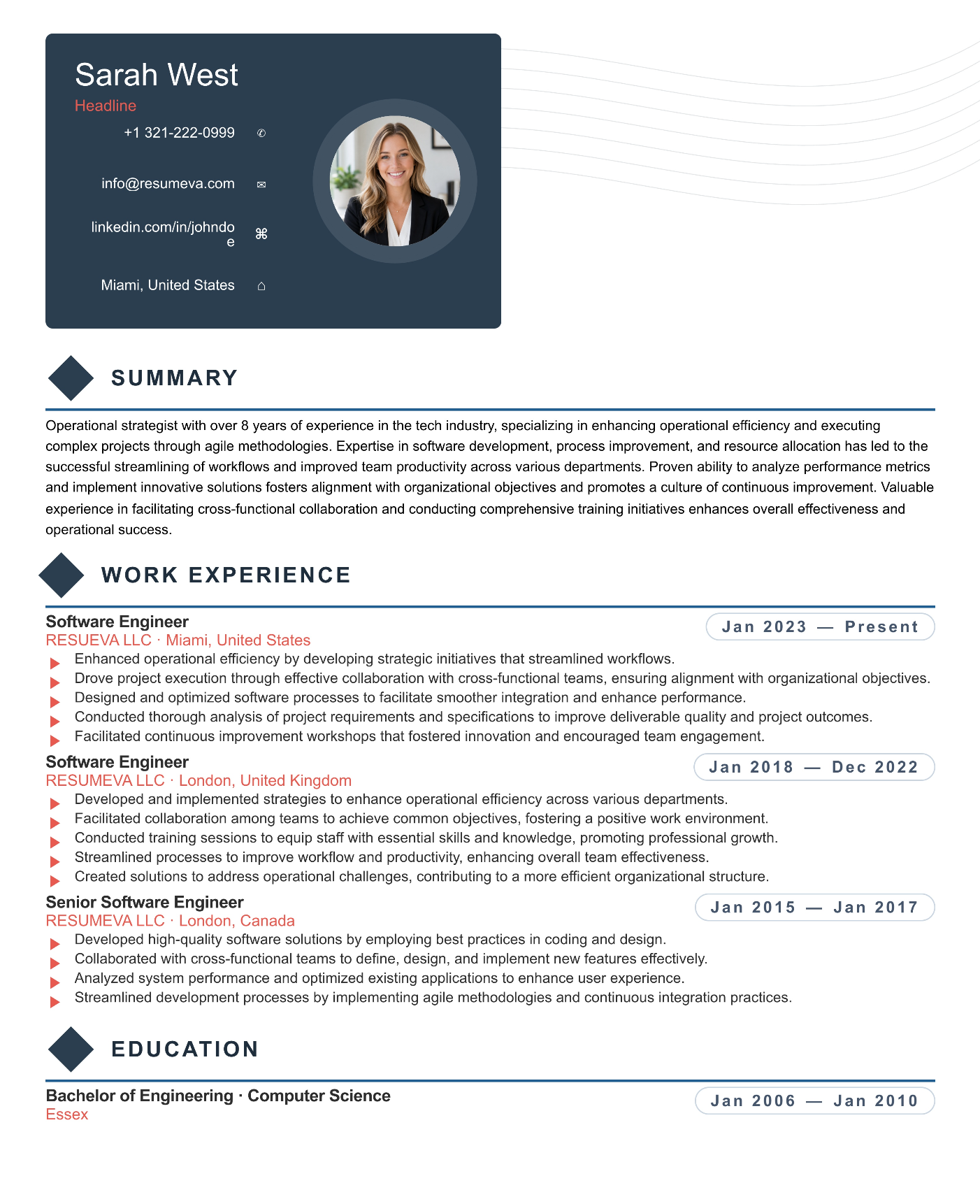 80. Navy resume template preview