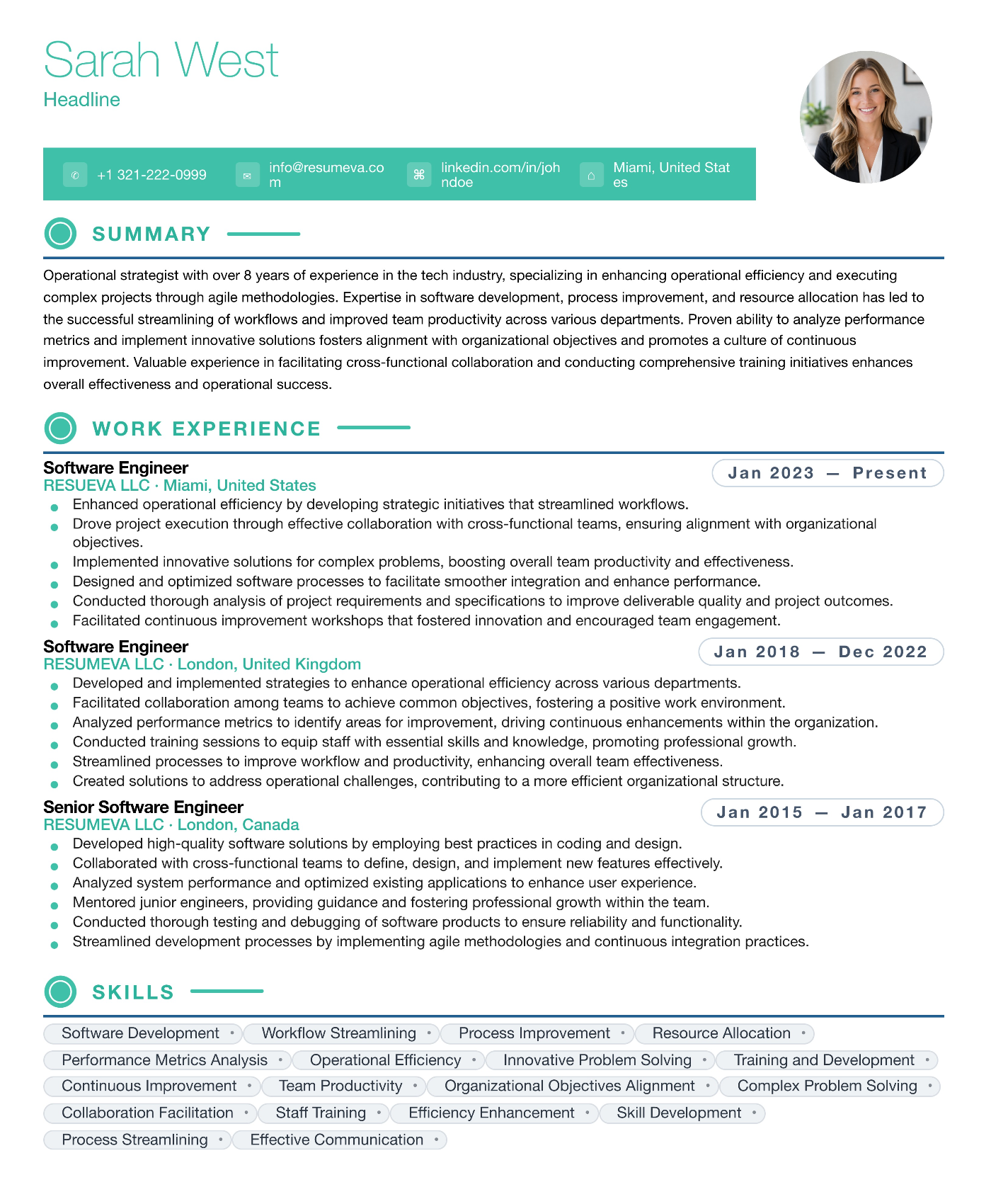 82. Teal resume template preview