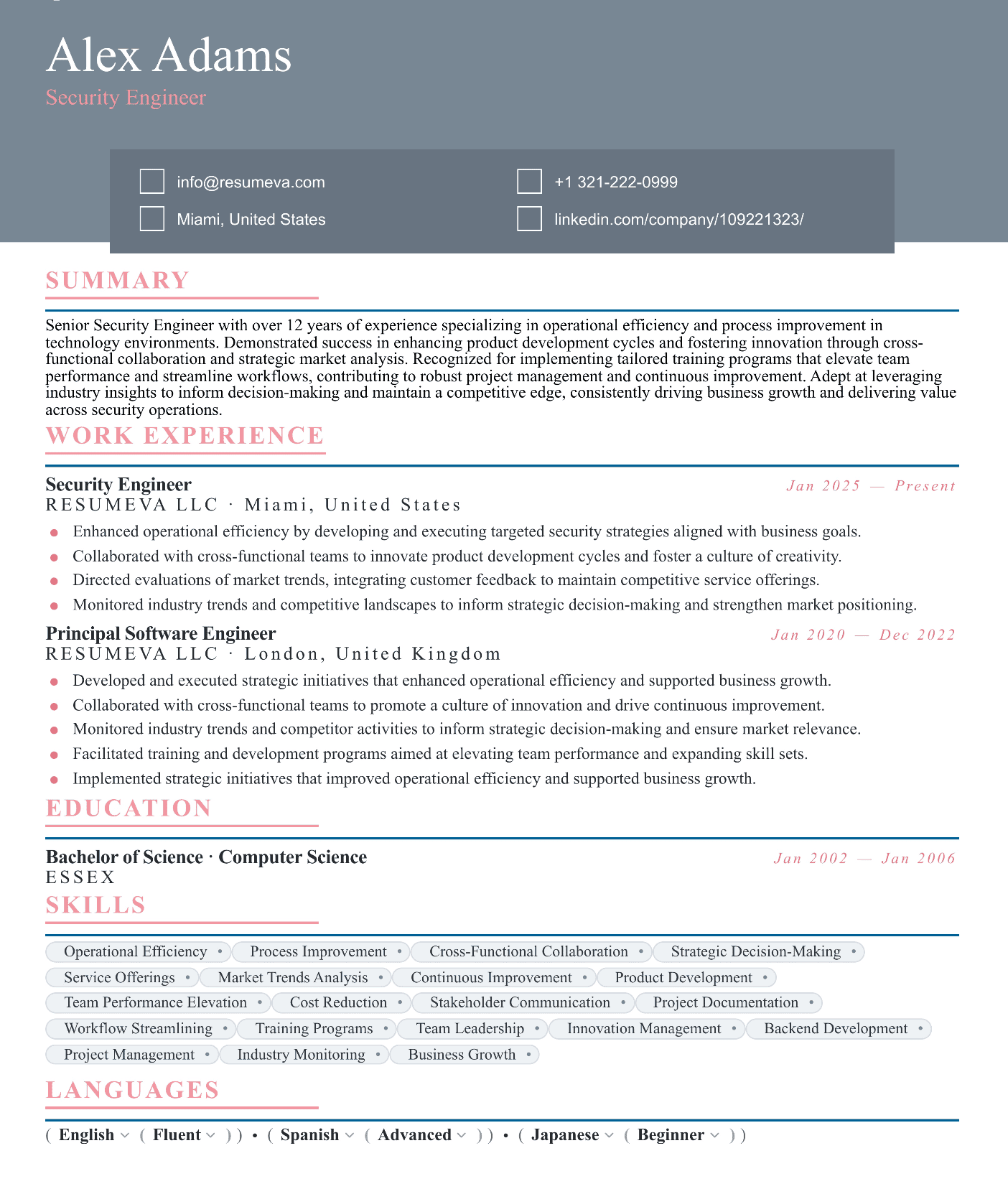 95. Quality Manager resume template preview