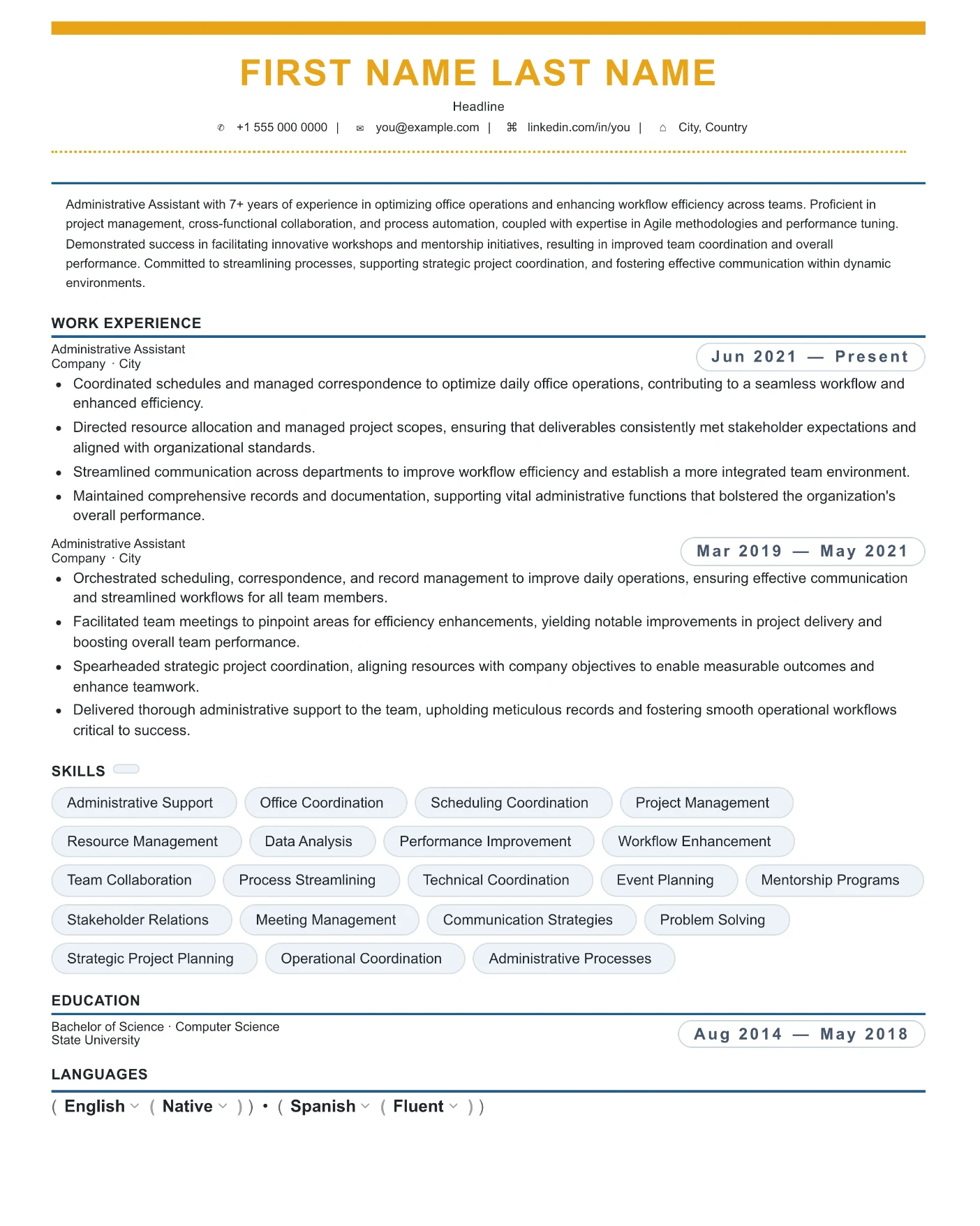 11. 11 Administrative Assistant resume template preview