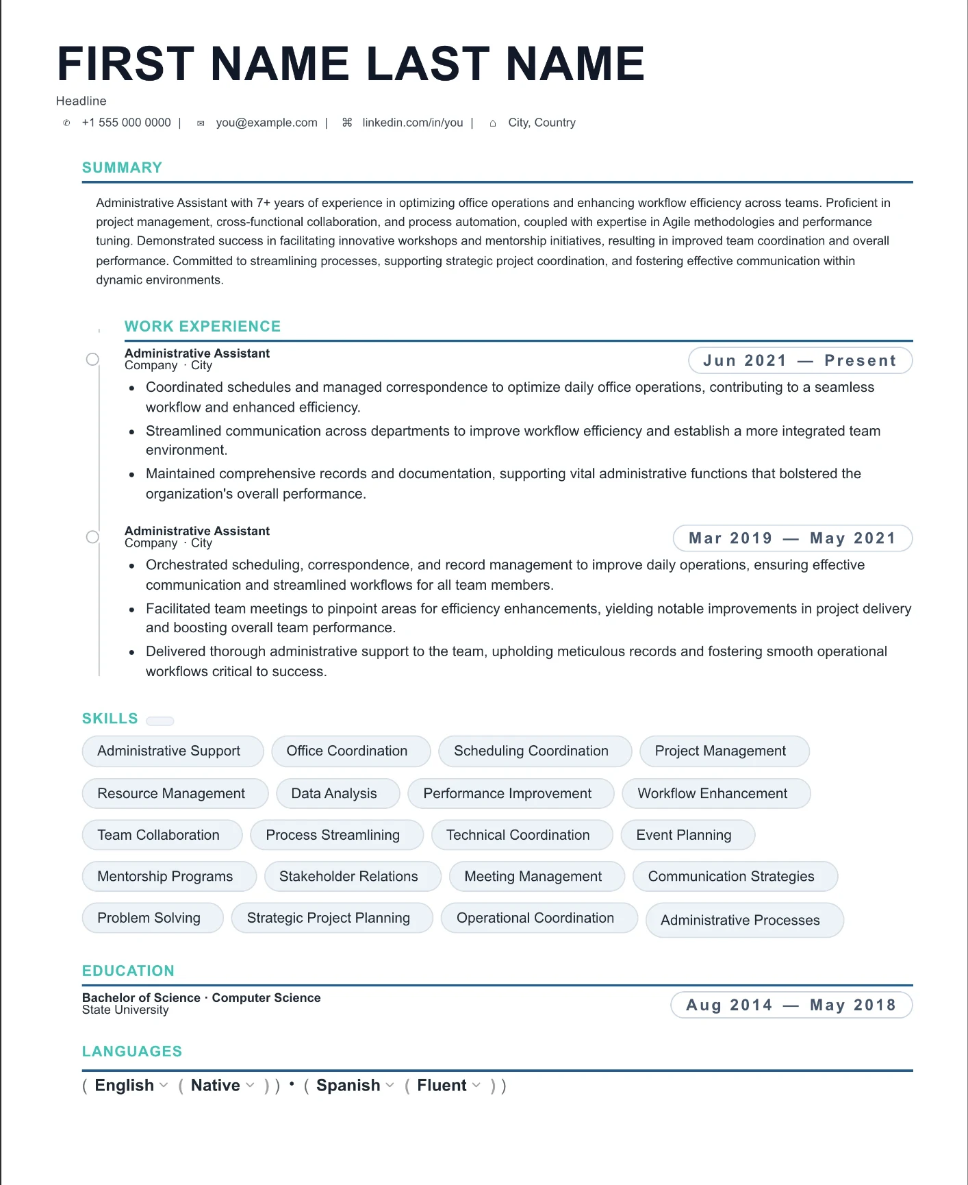12. 12 Administrative Assistant resume template preview