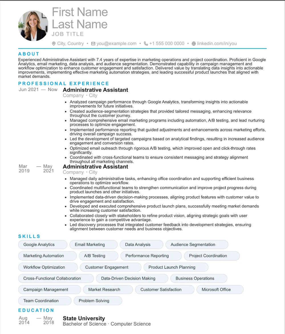 3. Administrative Assistant resume template preview