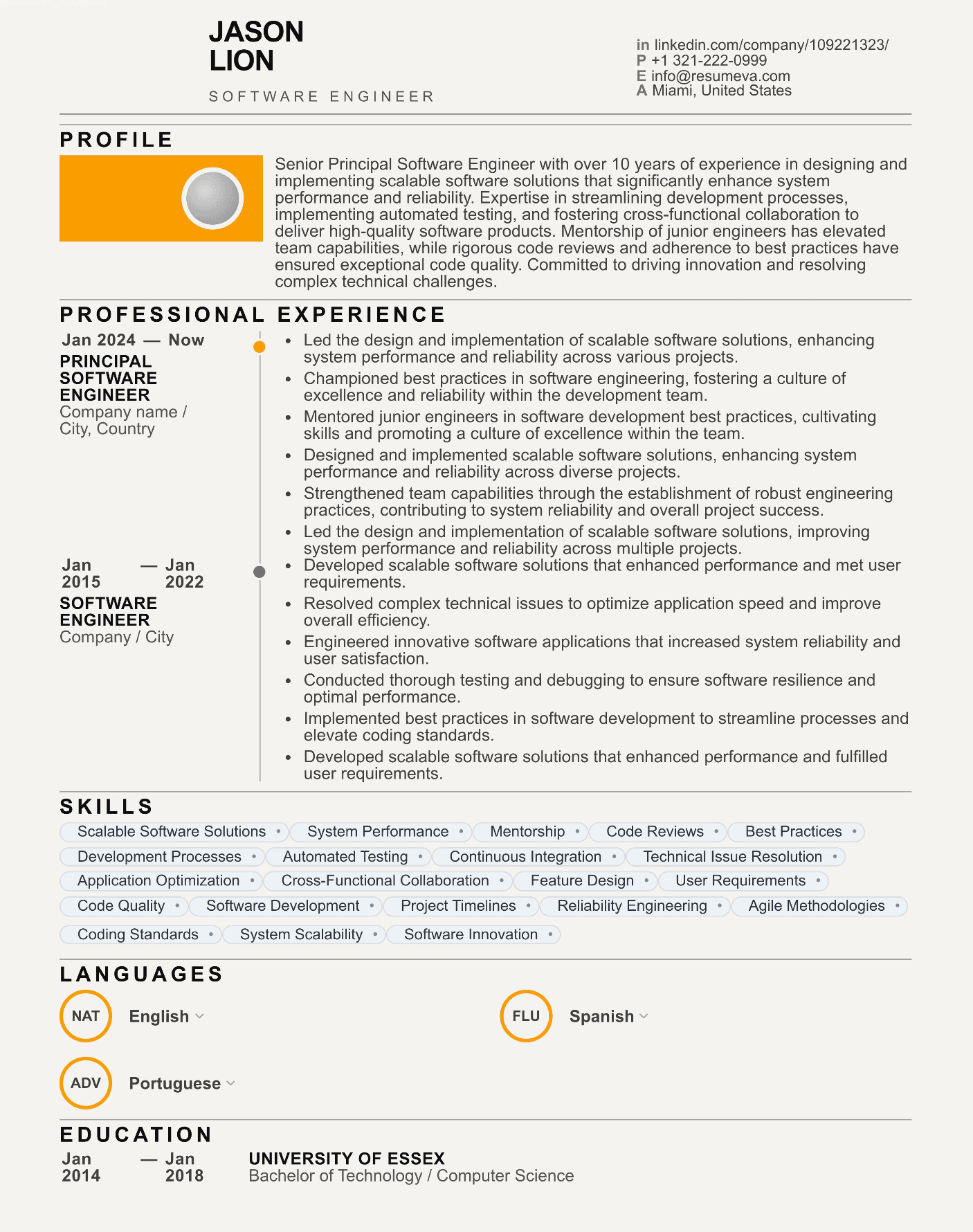 6. Construction Manager resume template preview