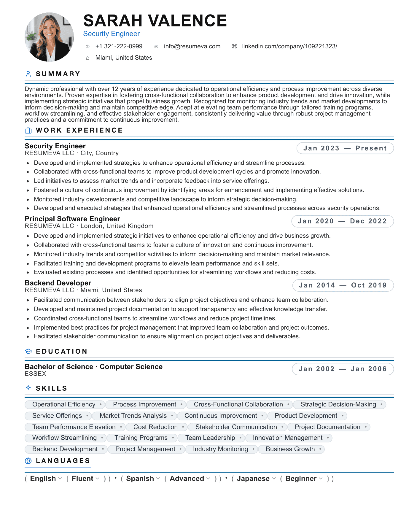 2. Product Manager resume template preview