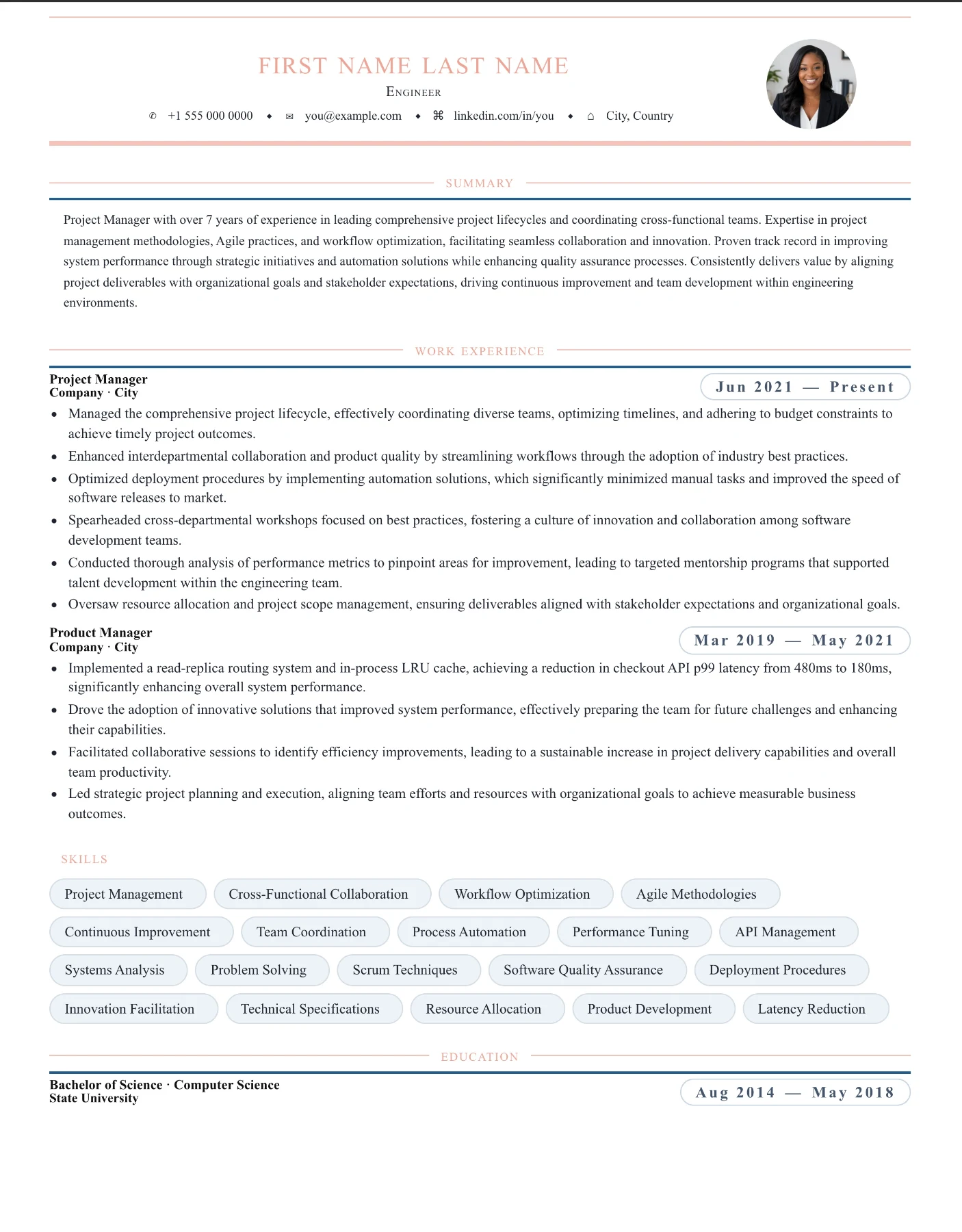 8. 8 Project Manager resume template preview
