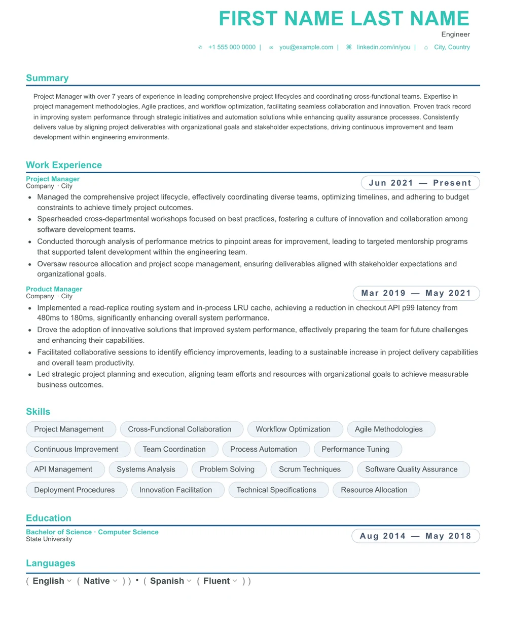 9. 9 Project Manager resume template preview