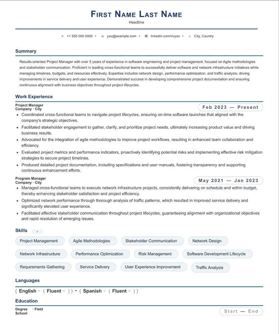 10. 10 Project Manager resume template preview