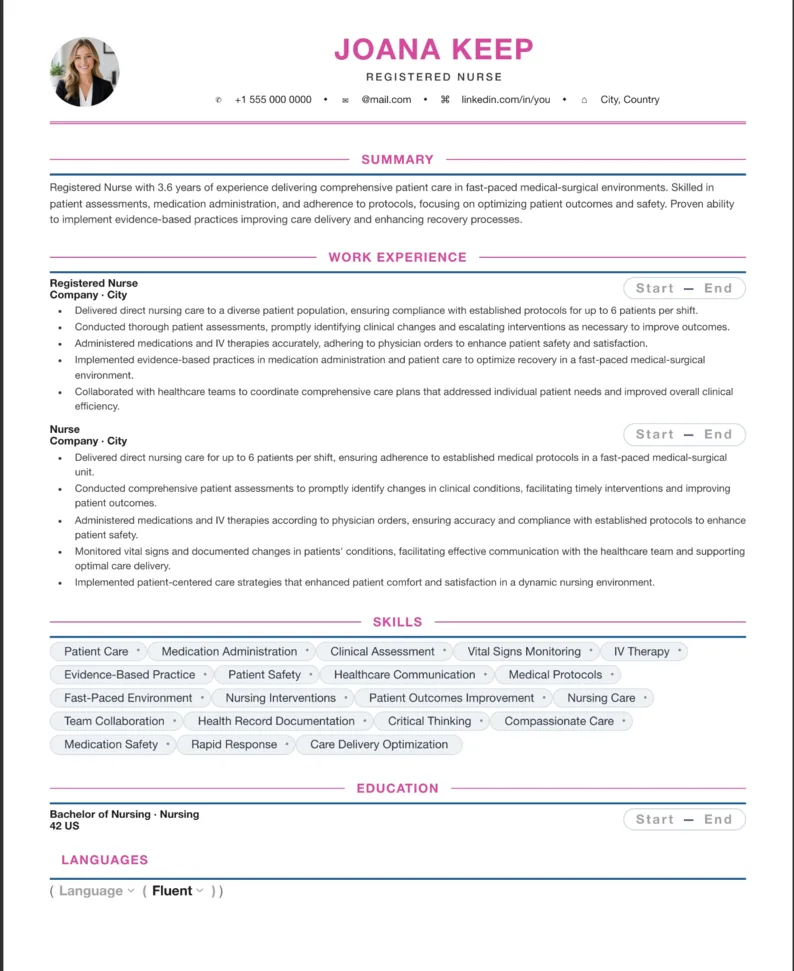 4 Registered Nurse resume template preview