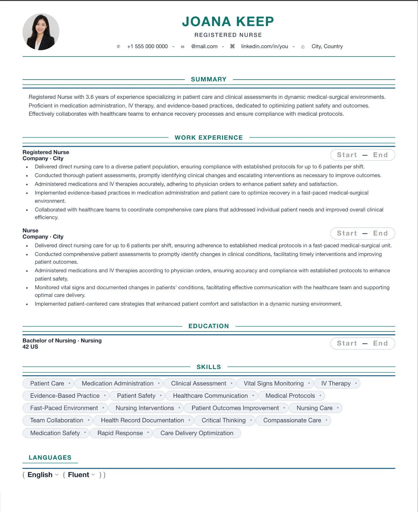 5 Registered Nurse v2 resume template preview