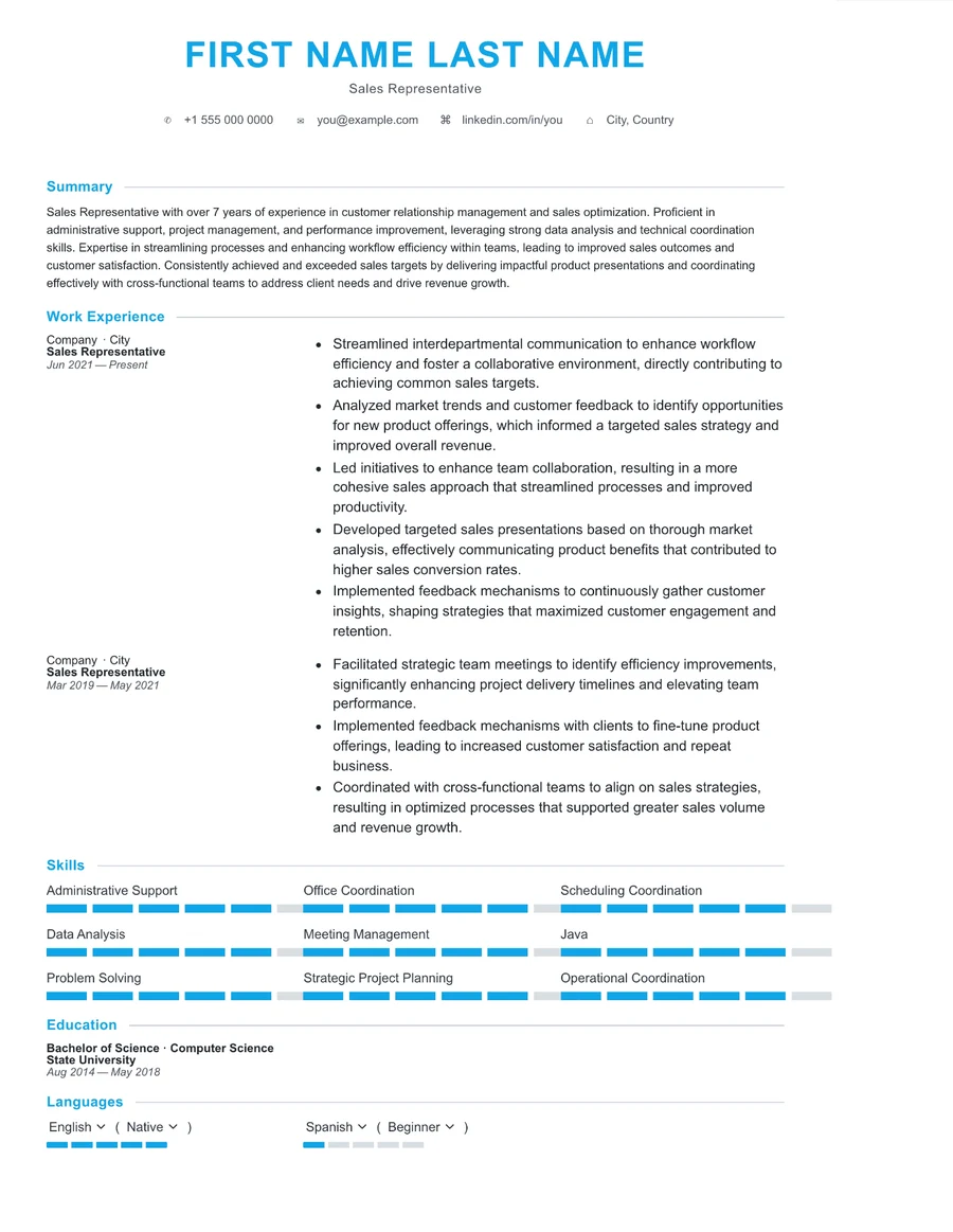 14 Sales Representative resume template preview