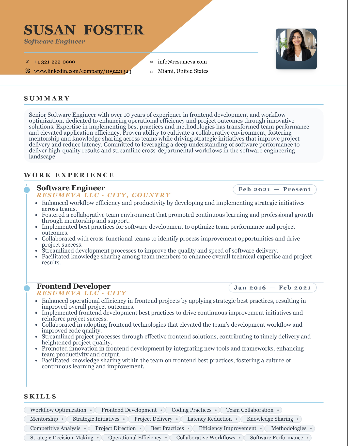 Software Engineer resume template preview