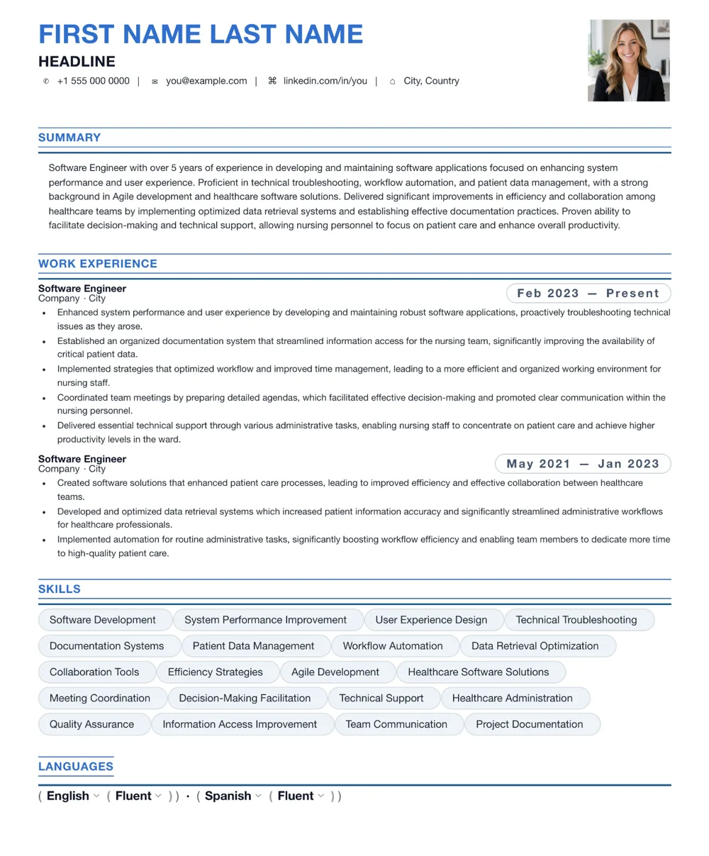6. Software Engineer resume template preview