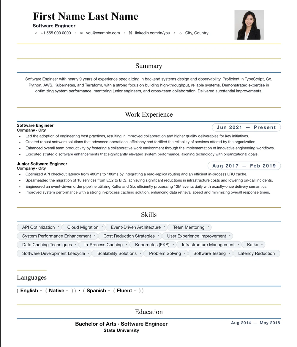 7 Software Engineer resume template preview