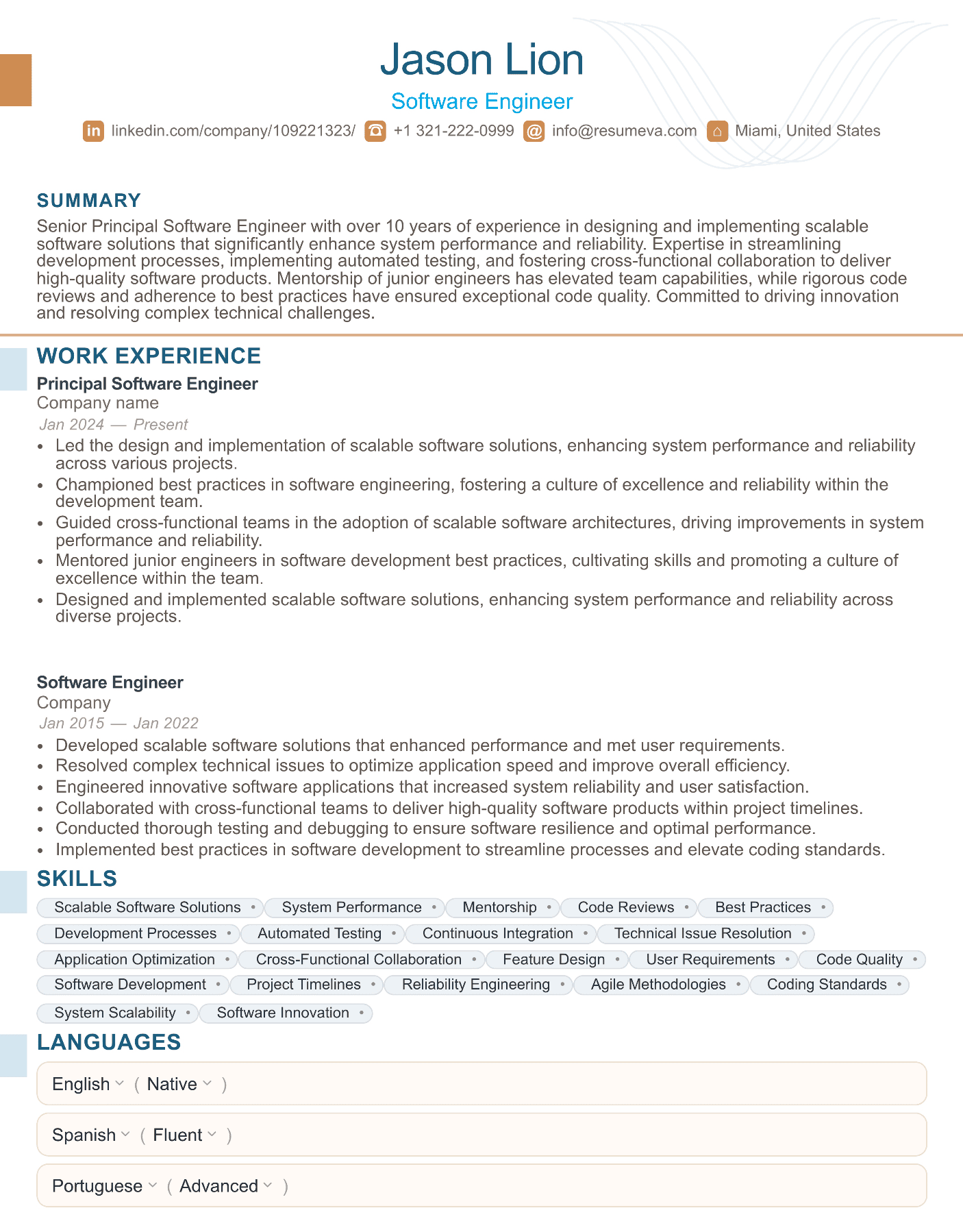 Photographer resume template preview